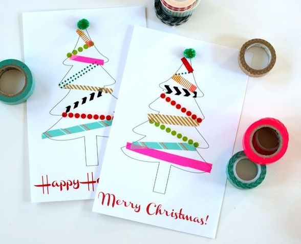 Washi Tape Tree Cards - Twin Stripe