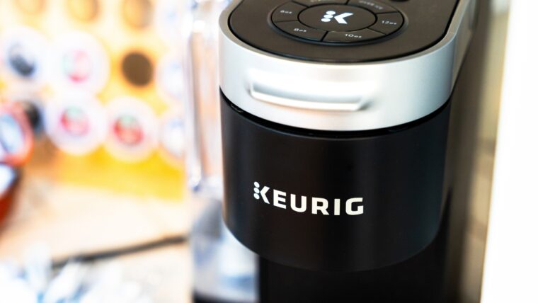 Keurig coffee maker with cup-size buttons on top